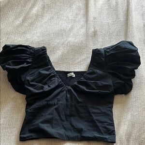Abercrombie & Fitch Black Puff Sleeve Crop Blouse